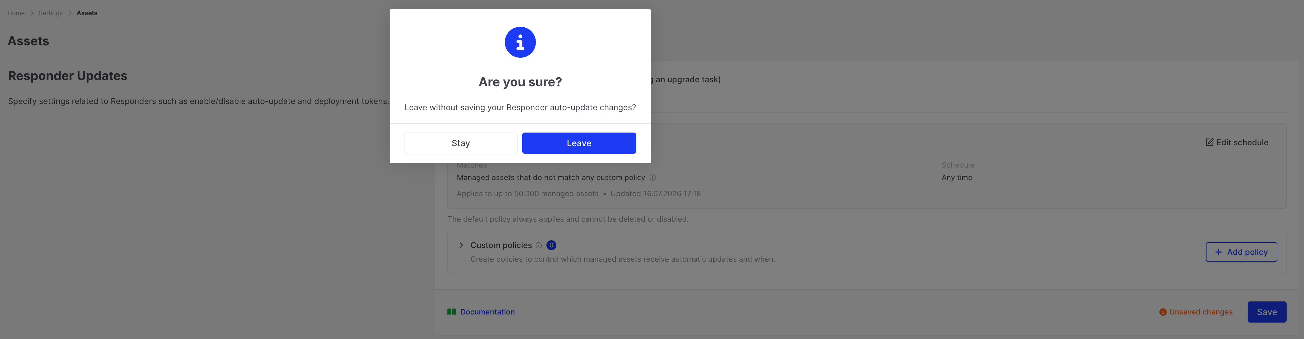 Responder Updates: Unsaved changes confirmation prompt